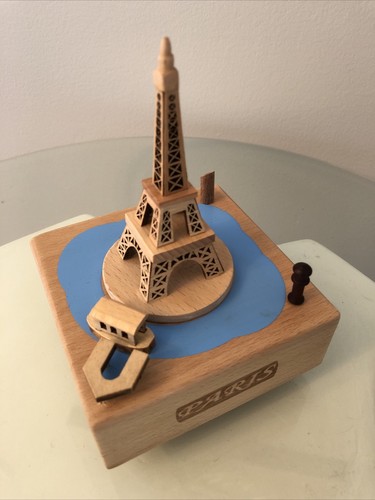 Papyrus Eiffel Tower With Moving Boat Collectible Wooden Music Box Paris France - Picture 9 of 10