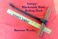 Antique Bailing Hook   Blacksmith Made  10'' L 8'' Wood Handle  Museum Worthy