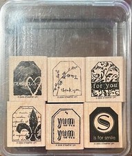 Stampin Up TOO TERRIFIC TAGS Wood Rubber Stamps FOR YOU Thank You ALWAYS Smile