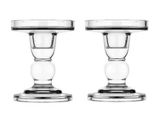 2Pcs Glass Candle Holders,Crystal Glass Candle Holder,Clear Pillar Taper Cand...