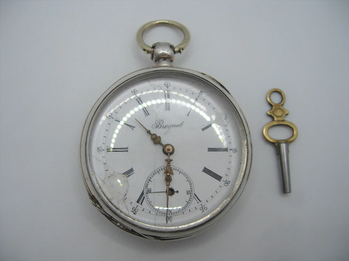 Spiral Breguet 15 Rubis antique key wind pocket watch in silver