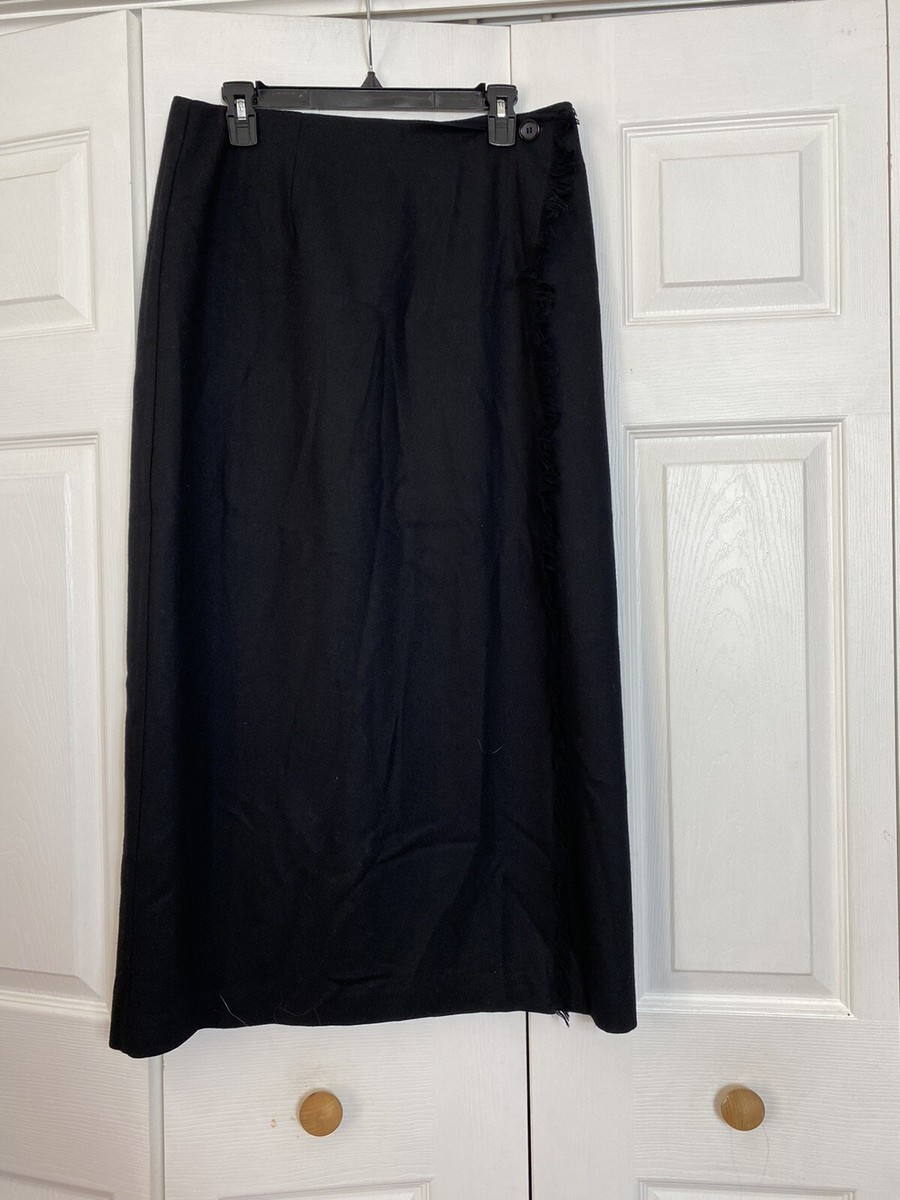 Vintage Michele Size 14 Black Wool Maxi Wrap Skirt Fringe Made in USA ILGWU  Tag