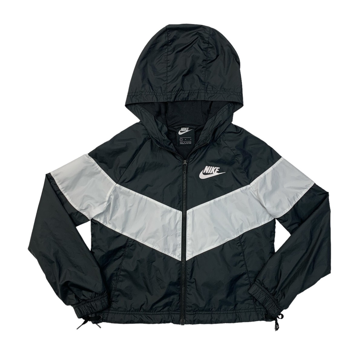 Nike Jacket Girl Youth L Large Black White Windrunner Full Zip