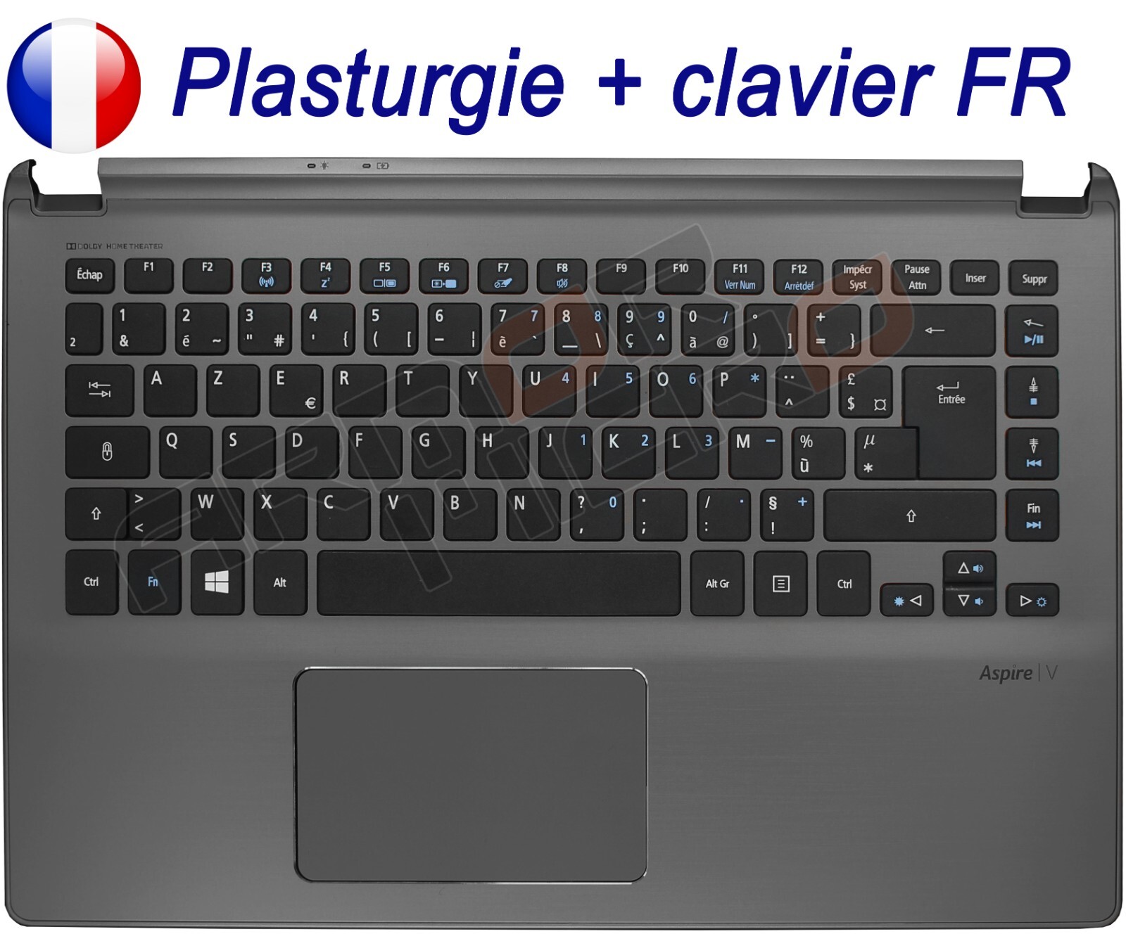 Clavier AZERTY français et plasturgie argentée pour ACER Aspire V5-472 et V5-473