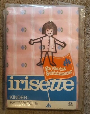 Kinder Bettwäsche by Irisette. Pink with Blue Flowers Vintage Original Packaging