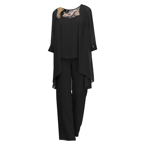 Womens 3 Piece Chiffon Pant Suits Tank Top Cardigan and Pants Evening Outfits - Picture 56 of 95