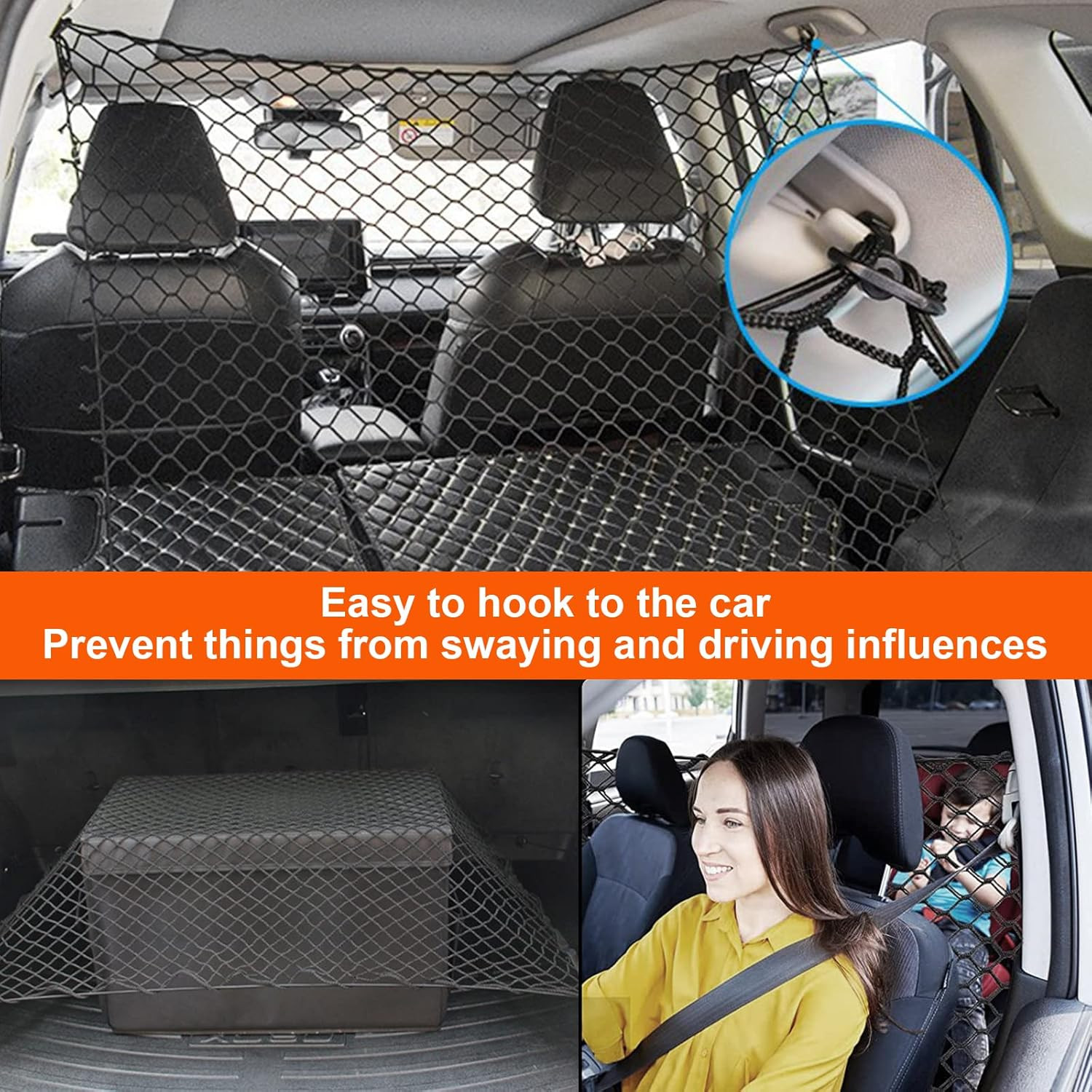 Car Dog Net Barrier 47" Pet Restraint Net Vehicle Safety Backseat Divider