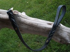LEATHER TRAFFIC LEASH, 1" X 25", BLACK, BRASS BOLT SNAP, GENERAL USE, HAND MADE