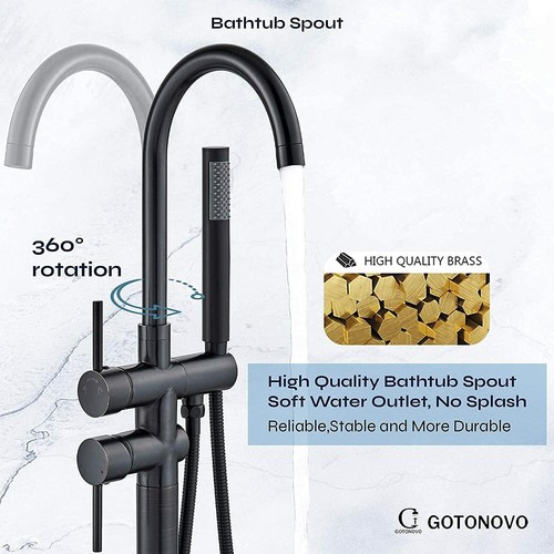 Tub Filler Freestanding Bathtub Faucet Floor Mounted Bathroom with Hand Shower - Picture 12 of 132