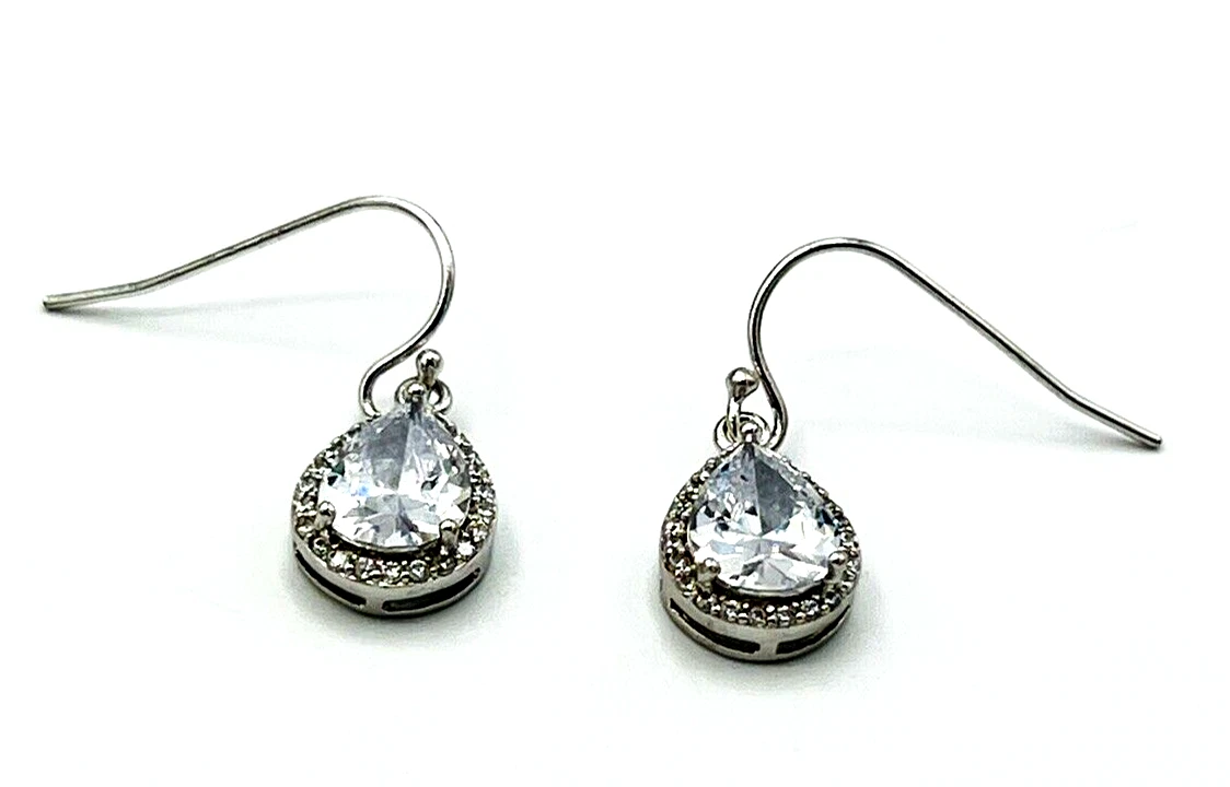 Sterling Silver IBB CN 925 Halo Pear CZ Dangle Pierced Earrings eBay