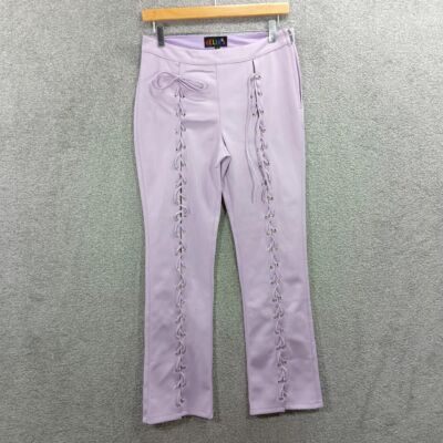 DELIA'S LILA LEDERHOSE SCHNÜRHOSE LAVENDEL VEGAN GERADES BEIN UK S