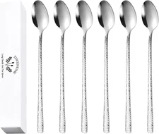 8.4-Inch Hammered Ice Tea Spoons Long Handle, Coffee Spoons, Ice Cream Spoons, S