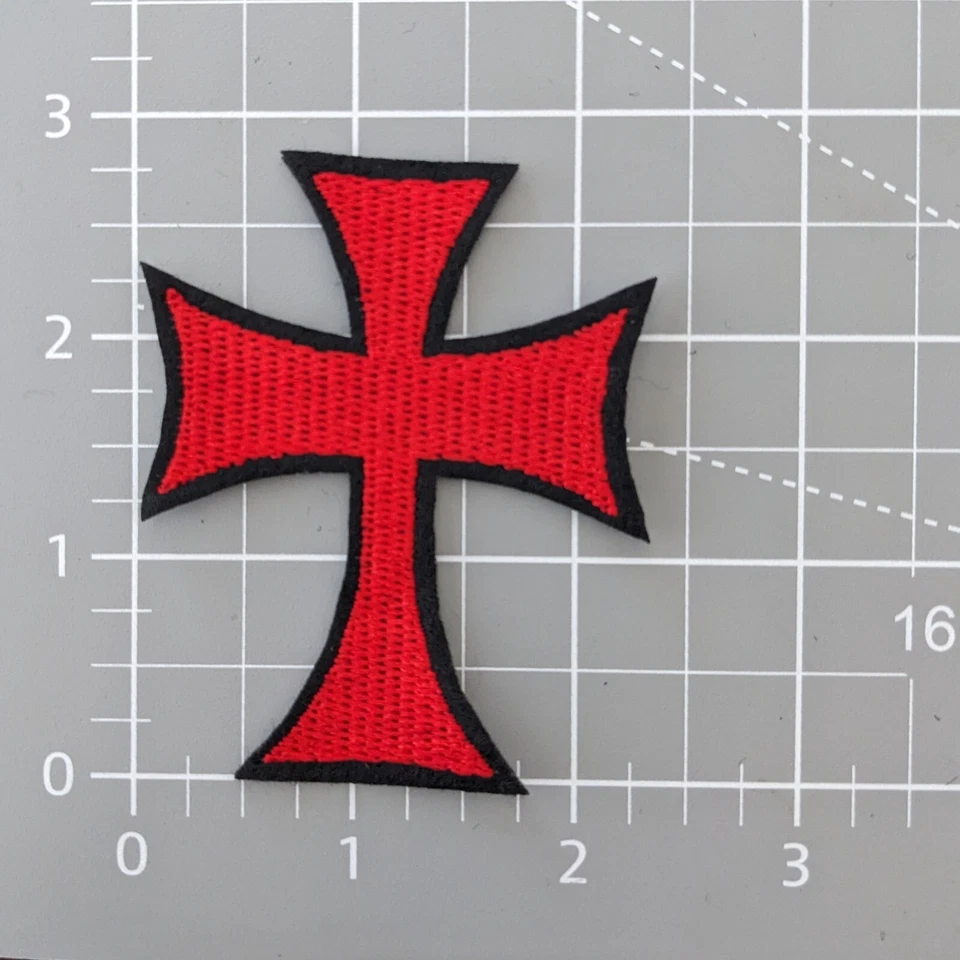 Cross Patch Black Red Religious Symbol Templar Embroidered Iron On 2.75x2.25 - Image 2 of 3