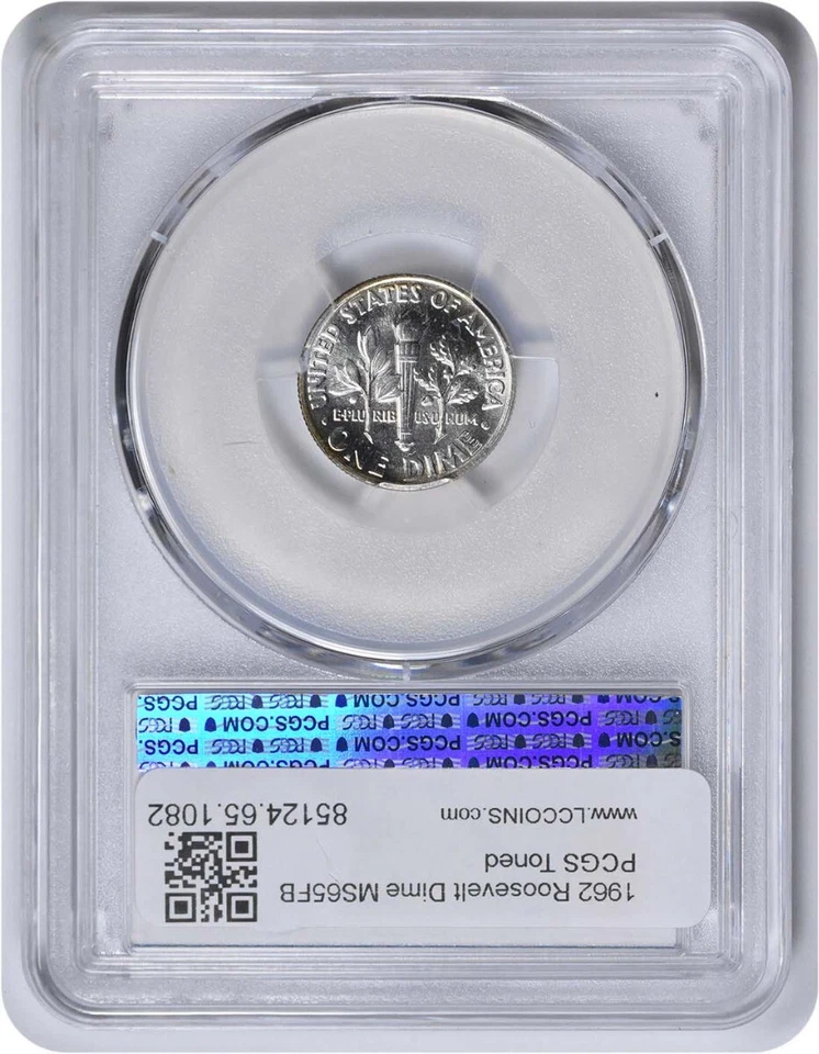 1962 Roosevelt Silver Dime MS65FB PCGS Toned #1082 - Image 2 of 2
