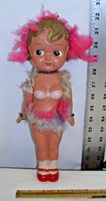 CELLULOID FLAPPER GIRL DOLL WITH FEATHER SKIRT 1930s JAPAN TOY
