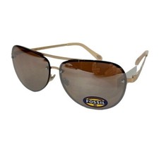 Fossil FW157 Rimless Aviator Sunglasses Gold Frame Brown Flash Lens New 7394