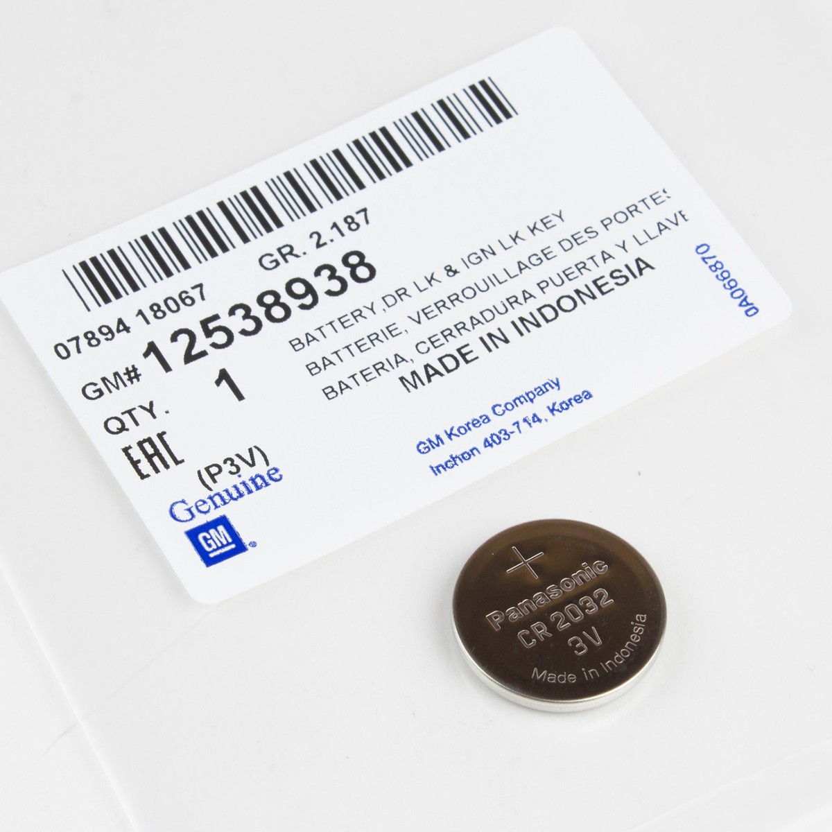 1PC) AC Delco GM OEM CR2032 Keyless Entry Key Fob Battery 12538938