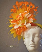 Kentucky Derby Fascinator Orange Yellow White Headband Ascot Hat Del Mar Easter