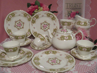 Duchess Teapot Pink Roses, Cups, Saucers, Plates Rare 15 piece tea set England