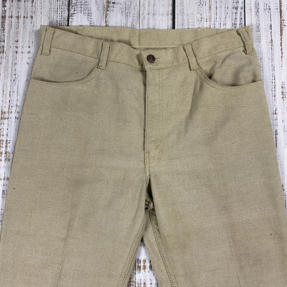 RARE 60S LEVIS BIG E STA-PREST JEANS BEIGE TAN TEXTURED TWILL PANTS SLACKS 34X29 - Image 3 of 4