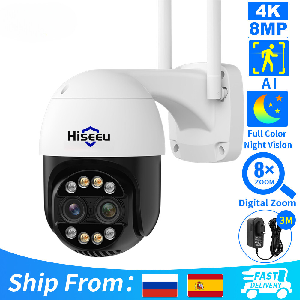 4k 8mp Dual Lens Ip Camera 8x Zoom Hd Full Color Video Surveillance Camera New