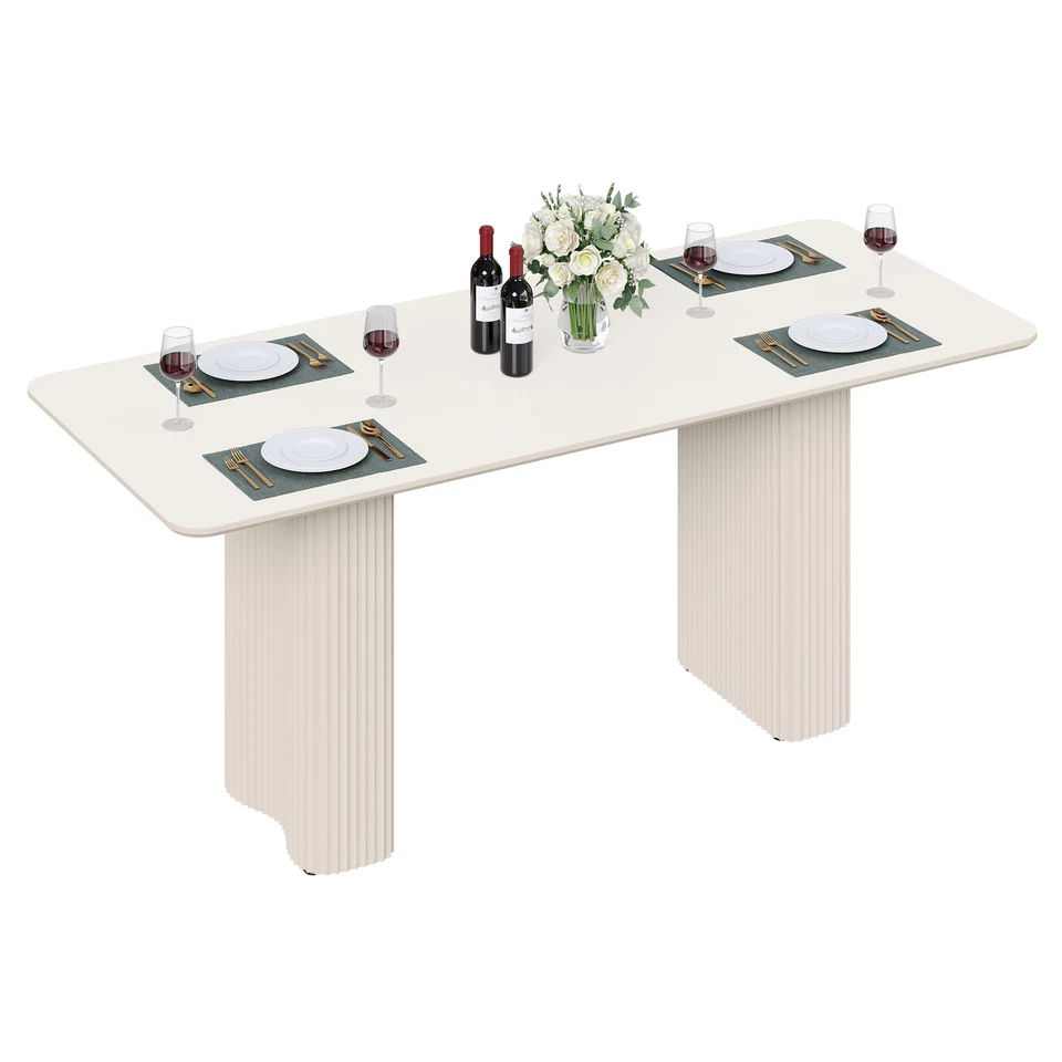 Mesa de comedor moderna para 6-8 personas mesa de comedor de cocina con patas curvas onduladas sólidas Foto 2 de 4