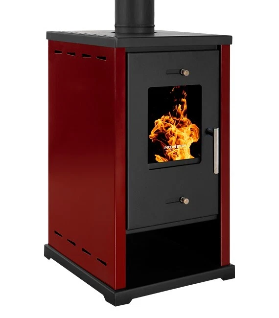 Estufa de leña PROMETEY EKO Mini 9kW Rojo A+ EcoDesign salida Ø130mm - Imagen 3 de 4