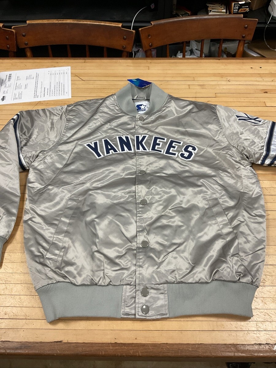 Starter MLB New York Yankees Jacket Silver Satin Button Up | eBay