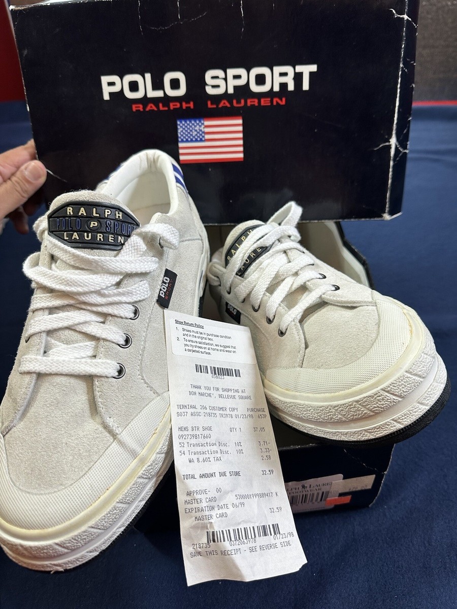 Vintage Polo Sport Ralph Lauren Canvas Shoes Men 9 Off White