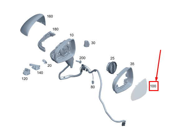 MERCEDES-BENZ EQS V297 Front Right Door Mirror Glass LHD A0998107801