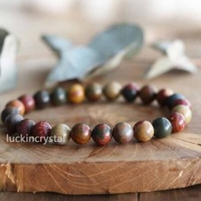 Natural Picasso Jasper 8mm Beads Crystal Healing Reiki Stretch Men Cool Bracelet