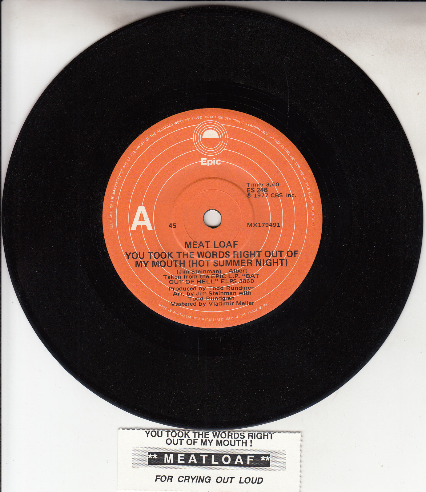 MEAT LOAF You Took The Words Right Out Of My Mouth & For Crying Out