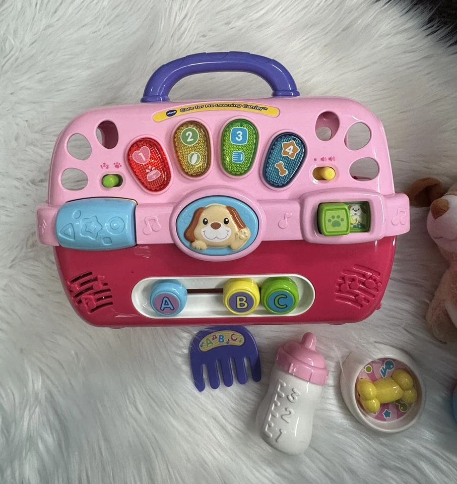 Vtech Care for Me Learning Puppy Carrier Toy Includes Accessories Works Pink Dog - Image 3 of 4