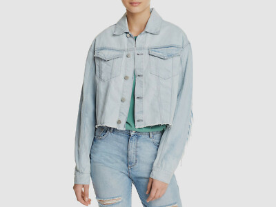 $423 DL1961 Women's Blue Annie Cropped Button Denim Jean Jacket Coat Size M