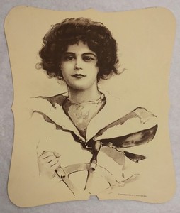 c1925 Ad Hand Fan Sample - chromolithographed - E. Nash H653 - Woman Sailor
