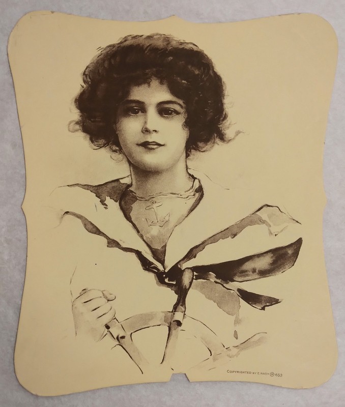 c1925 Ad Hand Fan Sample - chromolithographed - E. Nash H653 - Woman Sailor