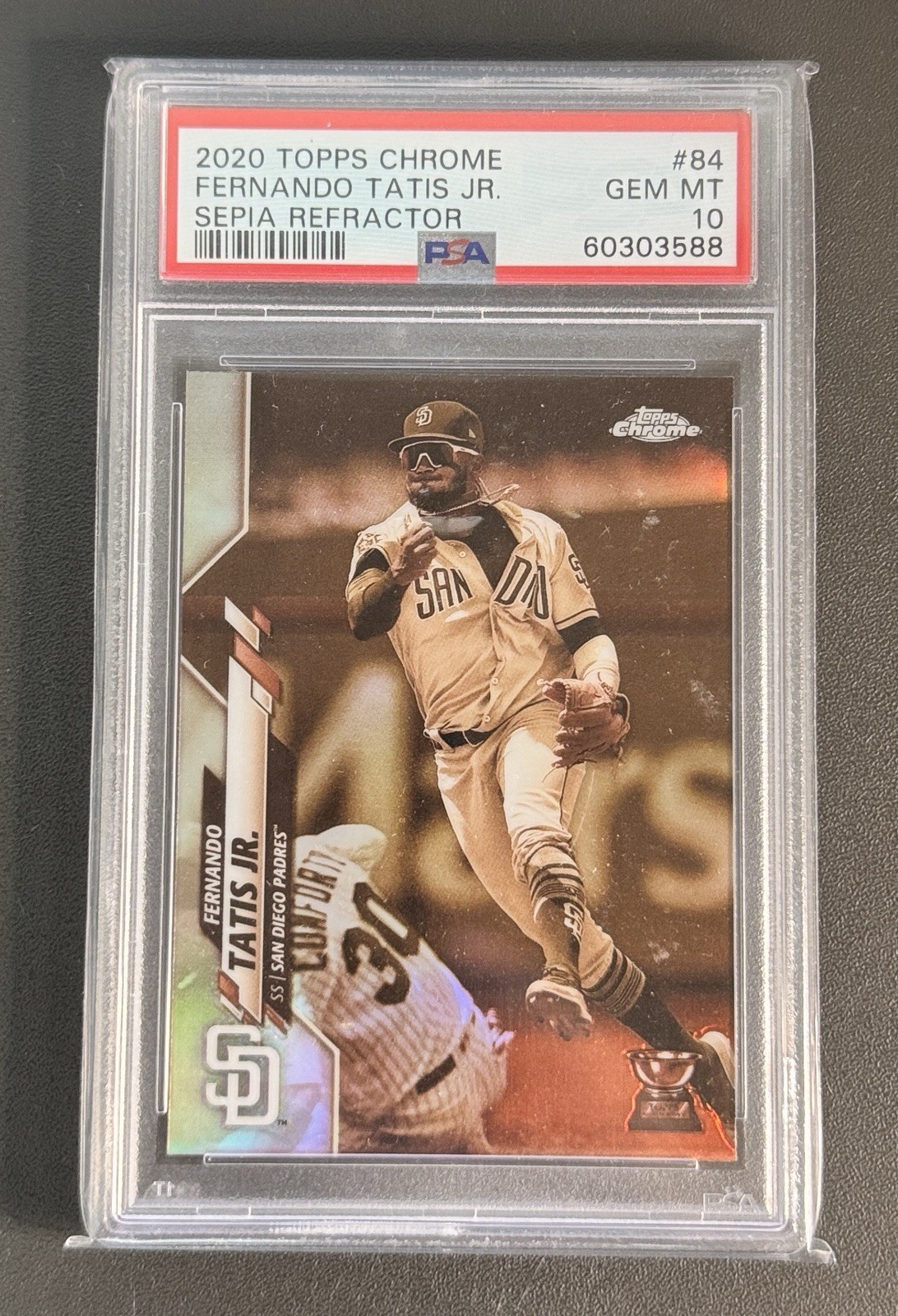 🔥🔥⚾️⚾️2020 Topps Chrome Fernando Tatis Jr. Sepia Refractor #84 Padres PSA 10