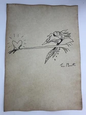 Tim Burton COA Art Painting Original Drawing Vintage Paper Signed