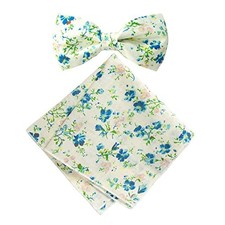 Men's Cotton Floral Print Bow Tie and Pocket Square Set One Size 26-blue