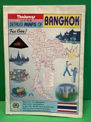 1991 Bangkok Map Guide Vintage Thailand Travel Tourist WB / IMF Annual Meeting
