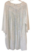 Eileen West Womens XL Nightgown Blue Floral Lace Pockets Button Front Cotton D49