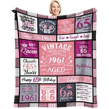 60x50 Inch 65th Birthday Blanket Women 65 Year Old 1961 Throw Decorations