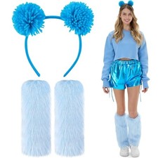 Suncalla Halloween Bear Costume Accessories Pompom Ball Headband Fuzzy Leg Blue