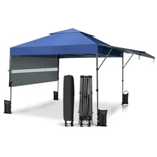 10'x17.6' Outdoor Instant Pop-up Canopy Tent Dual Half Awnings Adjust Patio Blue