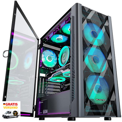 ATX PC Gehäuse 6 PWM ARGB Lüfter Mid Tower Glasseiten