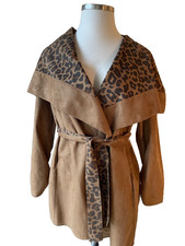 Chi by Falchi brown faux suade jacket with animal print lining and collar