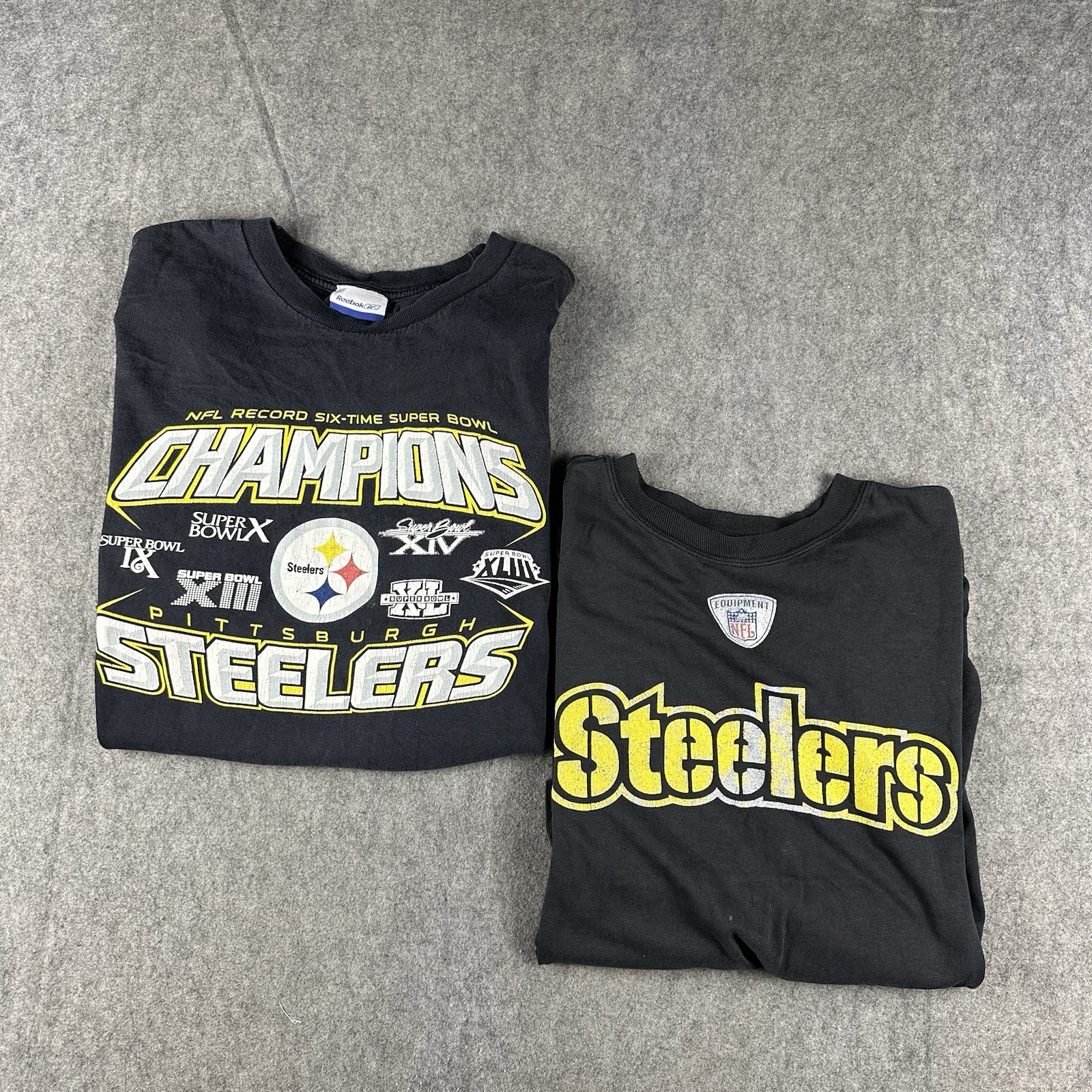 Reebok Pittsburgh Steelers Super Bowl Champions Mens T-Shirt Black XL *Lot Of 2
