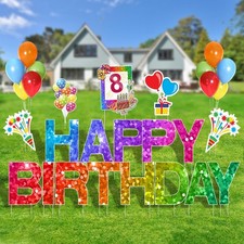 18Pcs Happy Birthday Yard Signs with Stakes, 16  Large Size Birthday Lawn Sig...