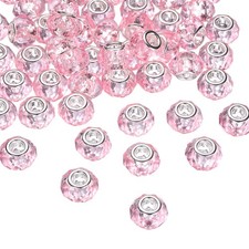 50Pcs 14mm Large Hole Acrylic Beads Pink European Loose Faceted Bead