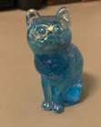Fenton cat figurine blue art glass sitting kitten